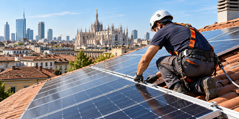 Immagine segnaposto: Pannelli fotovoltaici al tramonto